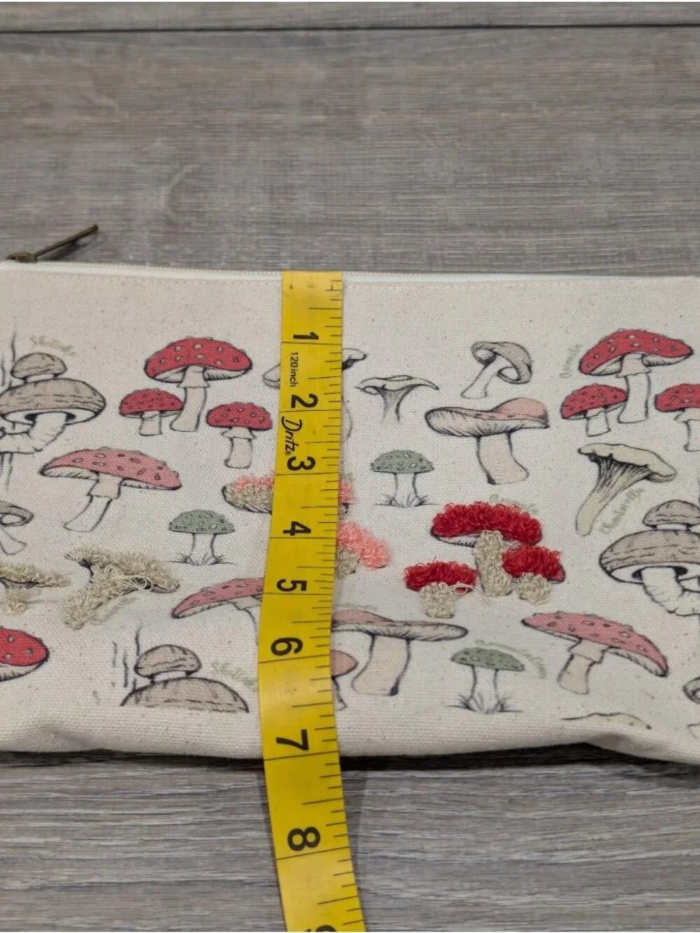 Canvas  Cosmetic Makeup Bag Vintage Botanical Mushroom Print Embroidered Detail